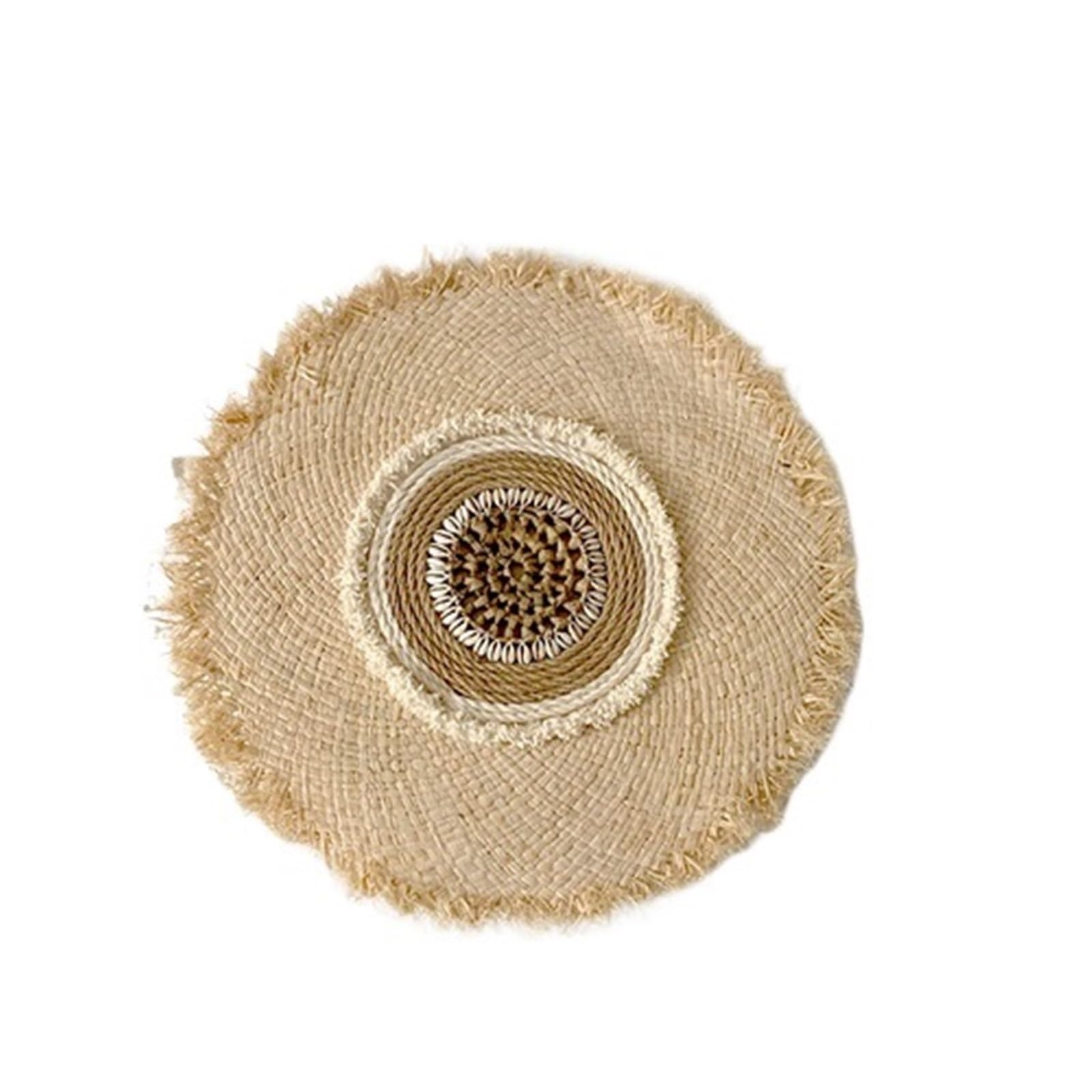 Platos Decorativos de Ratán para Decoraciones de Pared Decoración de Pared de Sala de Estar de Paja Tejida Redonda(38cm)