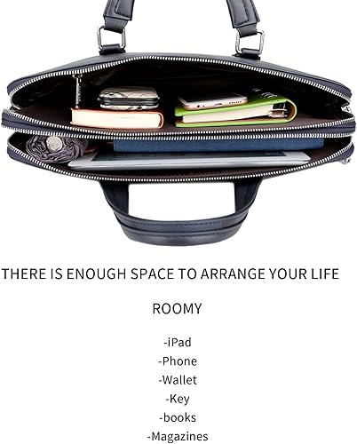 Miniatura 5 de FSD.WG Bolsa de negocios Maletín de cuero Bolso de negocios para computadora portátil para hombres, Azul