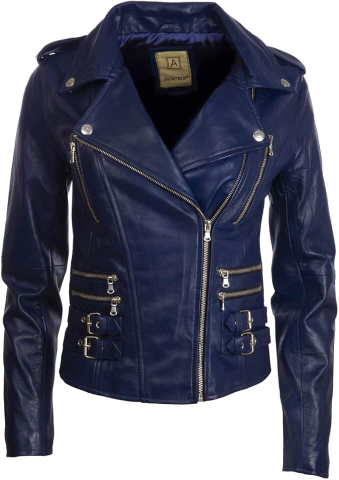 Amazon.co.uk navy leather jacket women