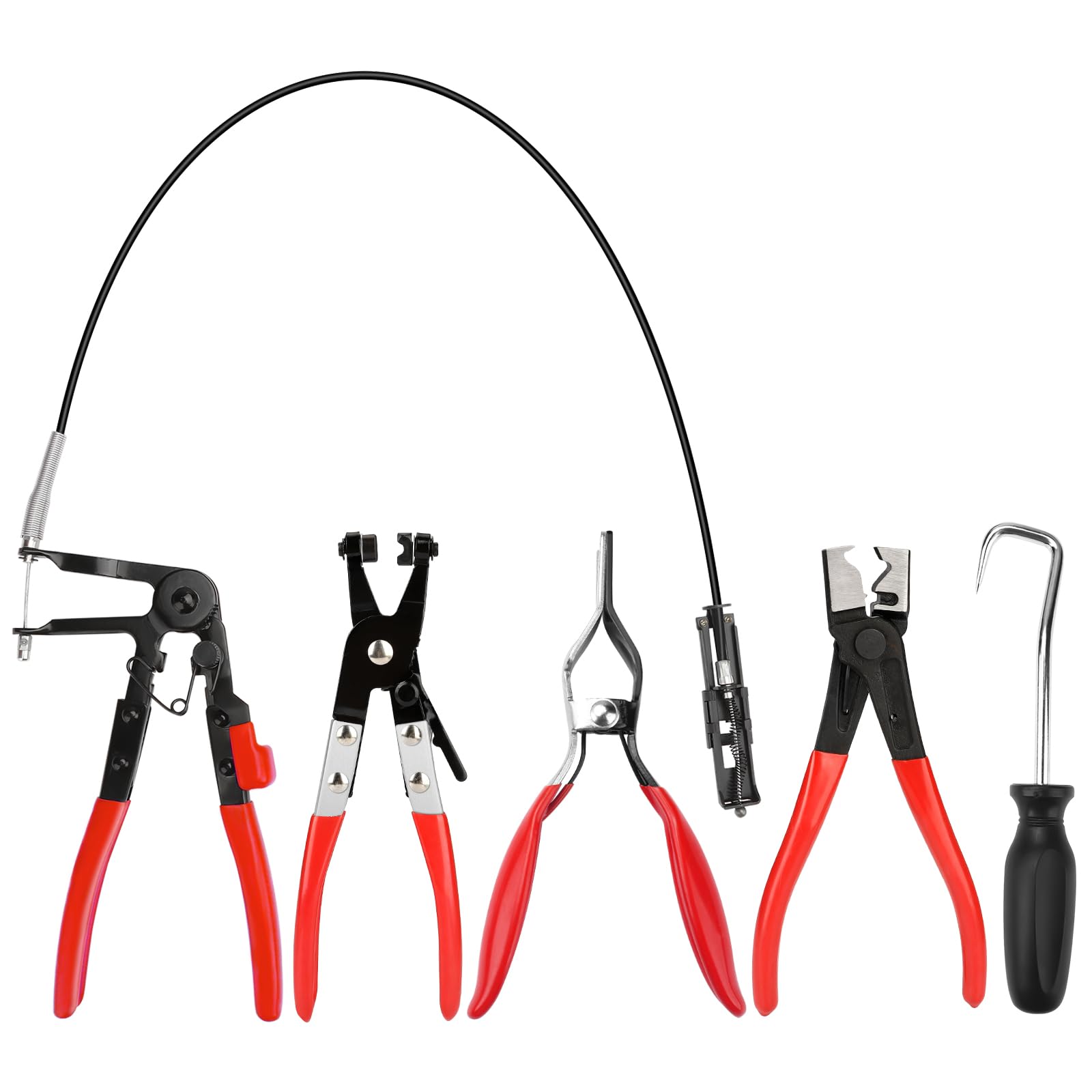 DenForste 5pcs Hose Clamp Pliers，Wire Long Reach Hose Clamp Tool Set Fuel Oil Water Hose Auto Tools