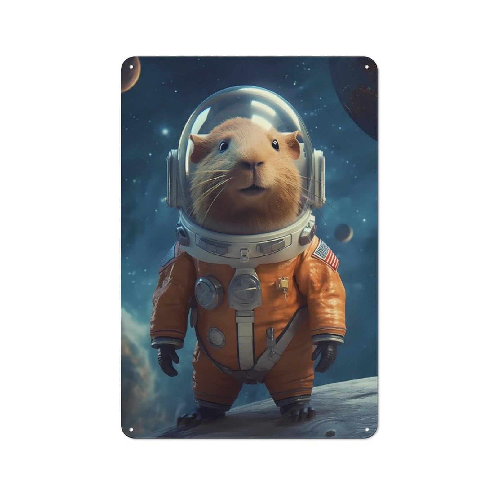 Junmoney Capybara Astronaut Tin Wall Plaque 30X20cm With For Pub Or Café, Suited To Pub Decor Enthusiasts, For Retro Home Interiors