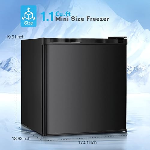 Miniatura 3 de R.W.FLAME Mini congelador de 1.1 pies cúbicos, congelador pequeño reversible de una sola puerta, congelador vertical con estantes, pies ajustables