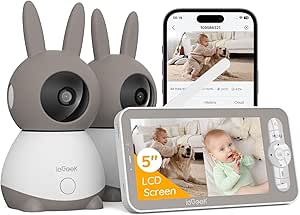 ieGeek 3MP Baby Surveillance Cameras with 2 Cameras, Baby Monitor with 5" Split Screen, 355° PTZ Mobile Remote Control, Auto Tracking, Cry Detection, 2-Way Audio asin的图片