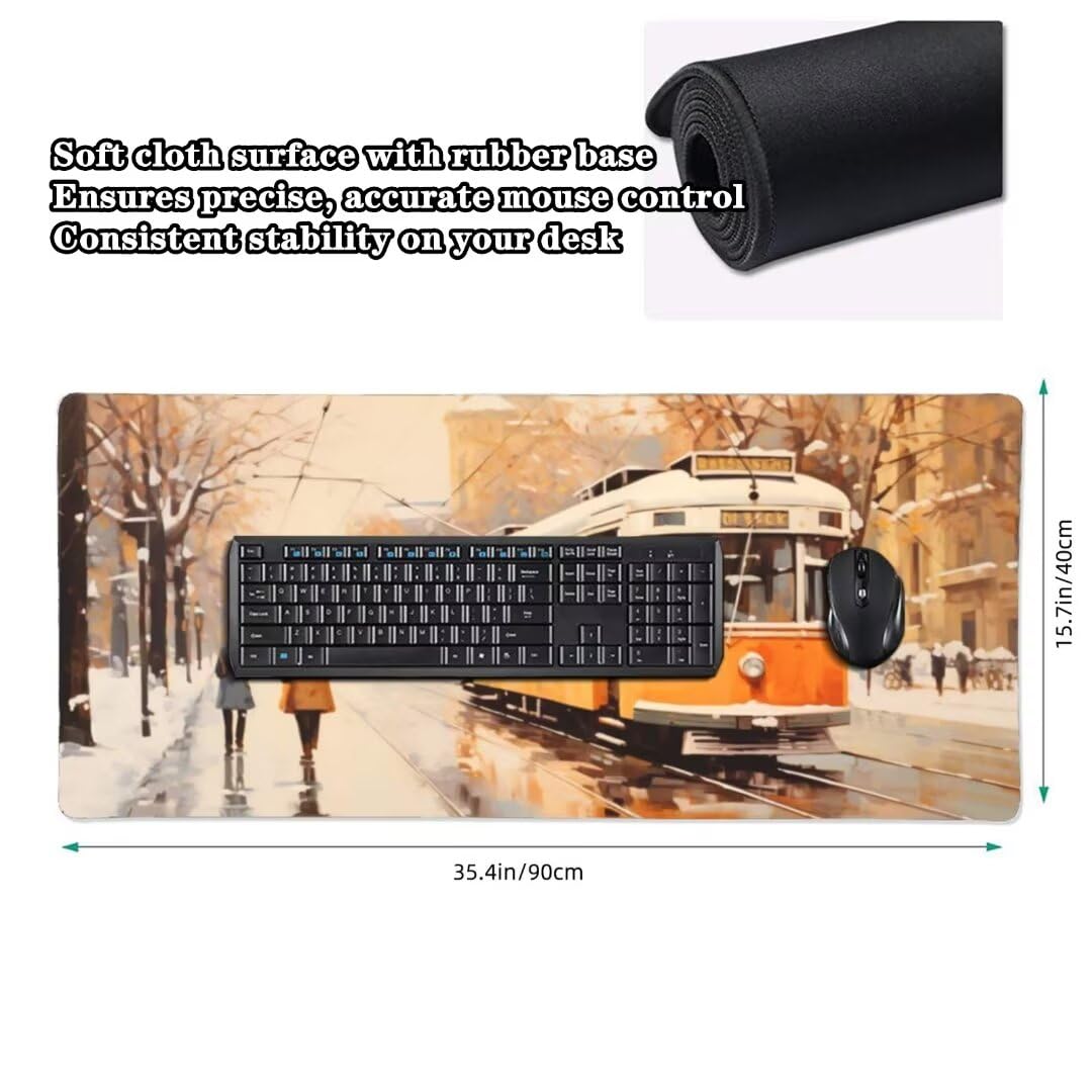 Tapis de Souris Tramway Tapis de Souris XXL 1200x600 mm, Imperméable Tapis de Souris Gamer XXL Tapis Souris Rue Mouse Pad, Base Atidérapante, Haute Précision et Vitesse pour Gamer, Deco Bureau -MU204
