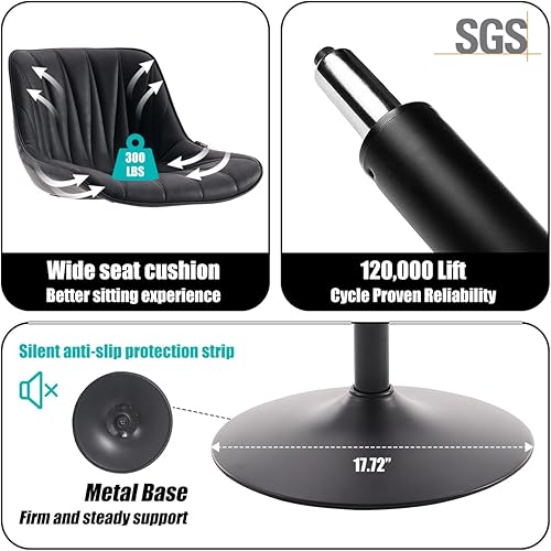 Miniatura 5 de Kidol & Shellder Juego de 2 taburetes de bar negros ajustables giratorios de altura de mostrador, taburetes tapizados modernos de piel sintética,