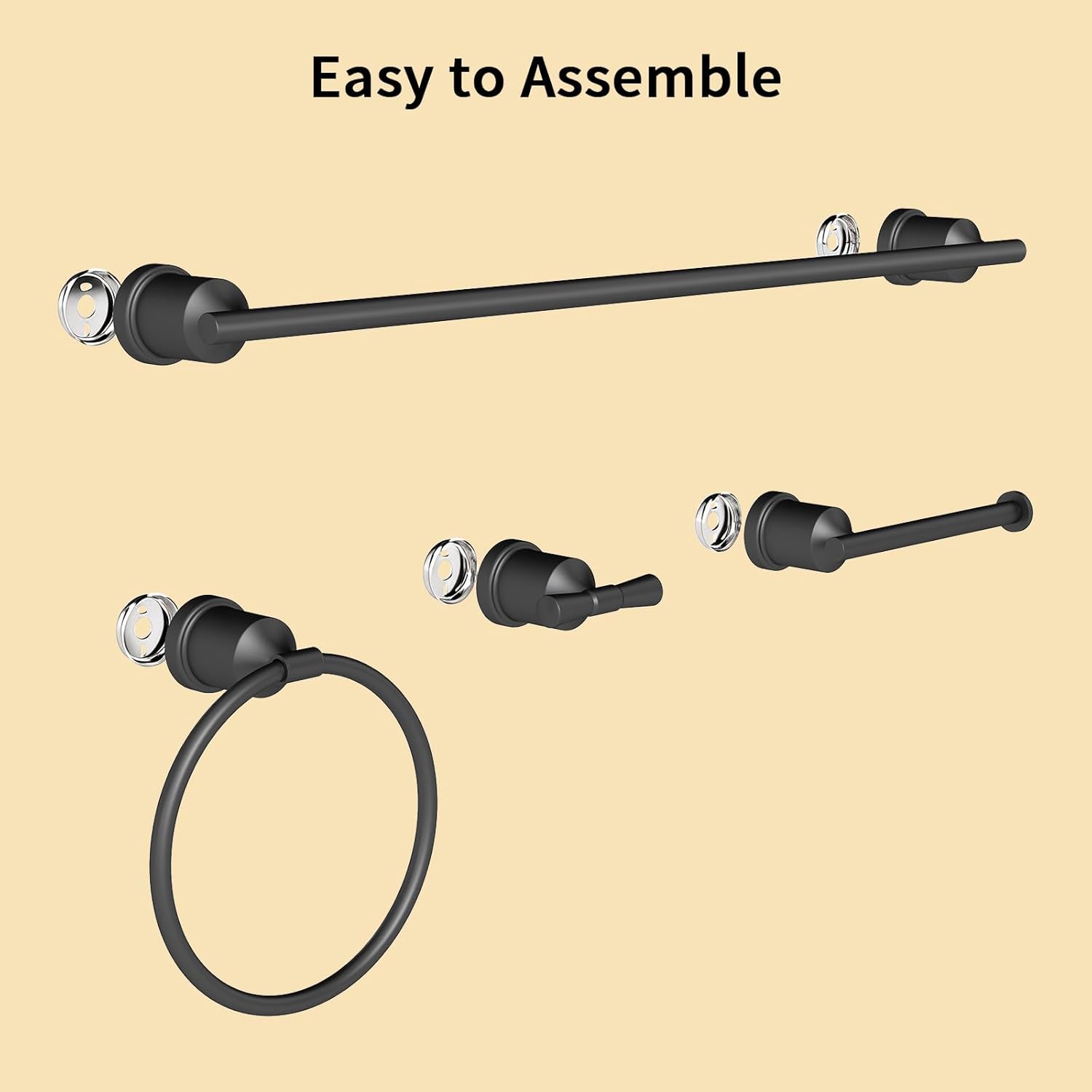 YUMORE Matte Black Bathroom Accessories Set, 4 Pieces Bathroom Hardware Set, Towel Bar Set Stainless Steel Wall Mounted, Towel Racks for Bathroom, Robe Towel Hooks, Toilet Paper Holder