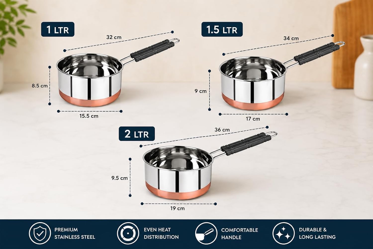 Stainless Steel Copper Sauce Pan - Perfect for Cooking -3