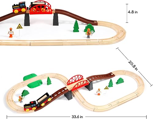 Miniatura 5 de Asweets Juego de tren de madera para niños pequeños, 40 piezas con riel de tren eléctrico para Thomas, Brio, Melissa y Doug imán de tren de batería