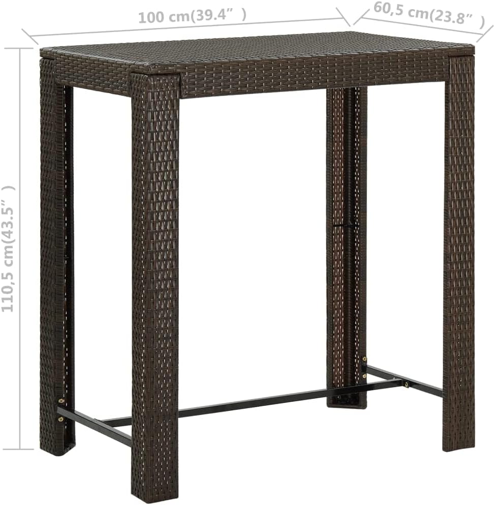 Bar Table with Bar Maintenance 4-Piece Set Brown PE Rattan and Powder-Coated Steel for Outdoor Patio Garden Kitchen