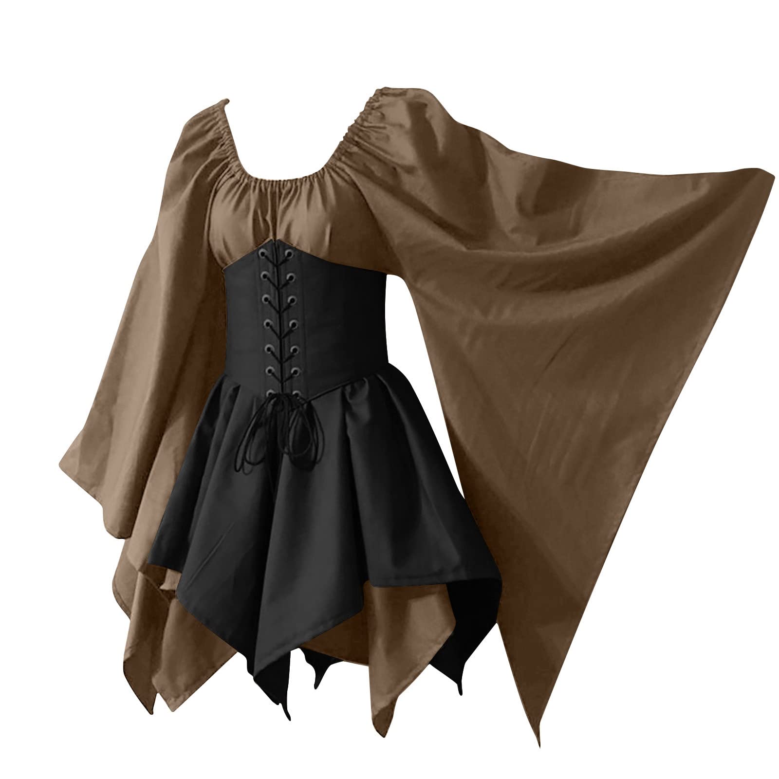 Mittelalter Kleid Damen Kurz Gotik Renaissance Kostüm Corsagenkleid | Mittelalterliches Kleider, Viktorianisches Kleid,Trompetenärmel Outfit,Gesmokte Taille, Karneval Cosplay Halloween Maxikleid