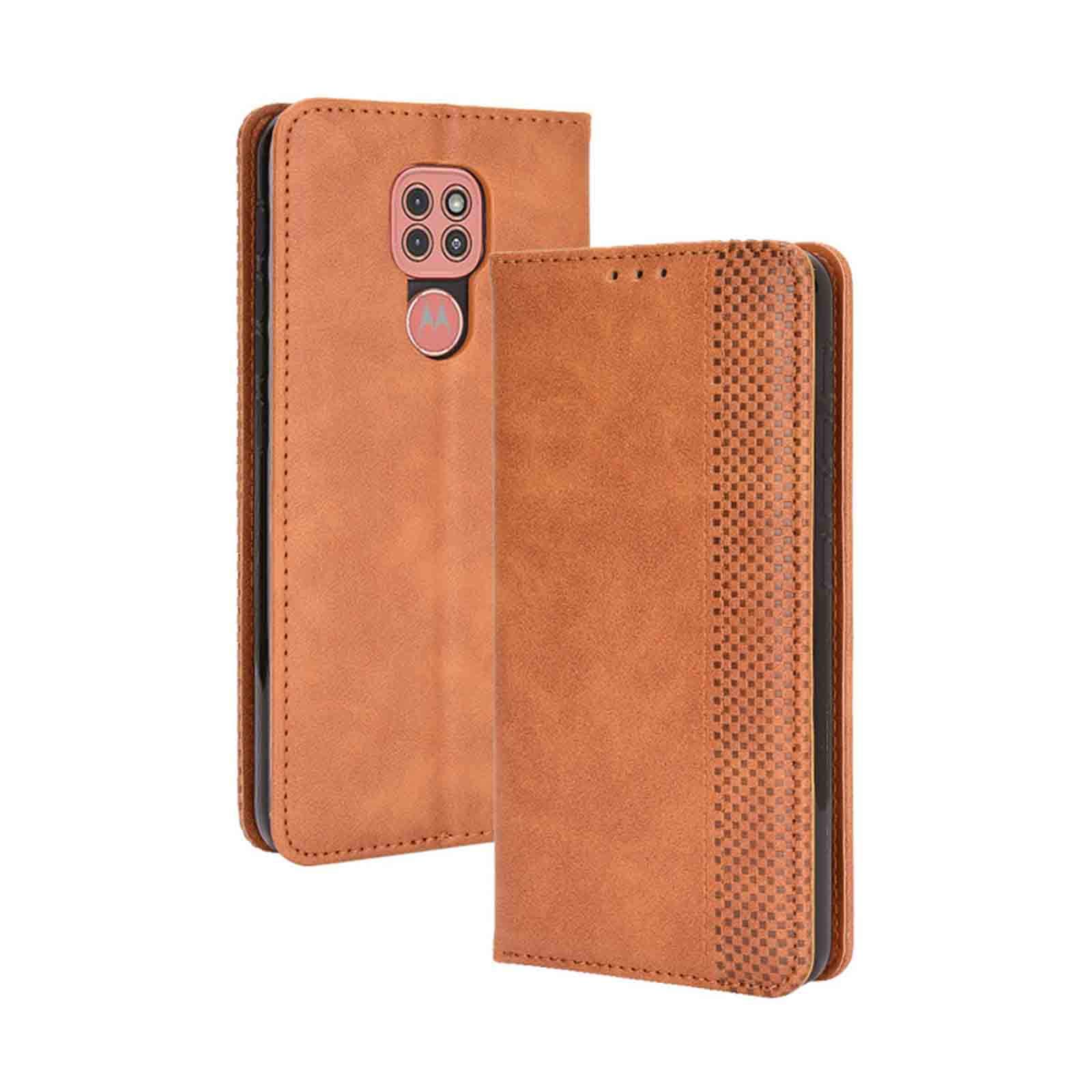 GOGME Leather Folio Cover per Motorola Moto E7 Plus Cover, PU + TPU Leather Wallet Case, Premium Filp Cover Custodia in Pelle Portafoglio con Funzione Stand, Blu