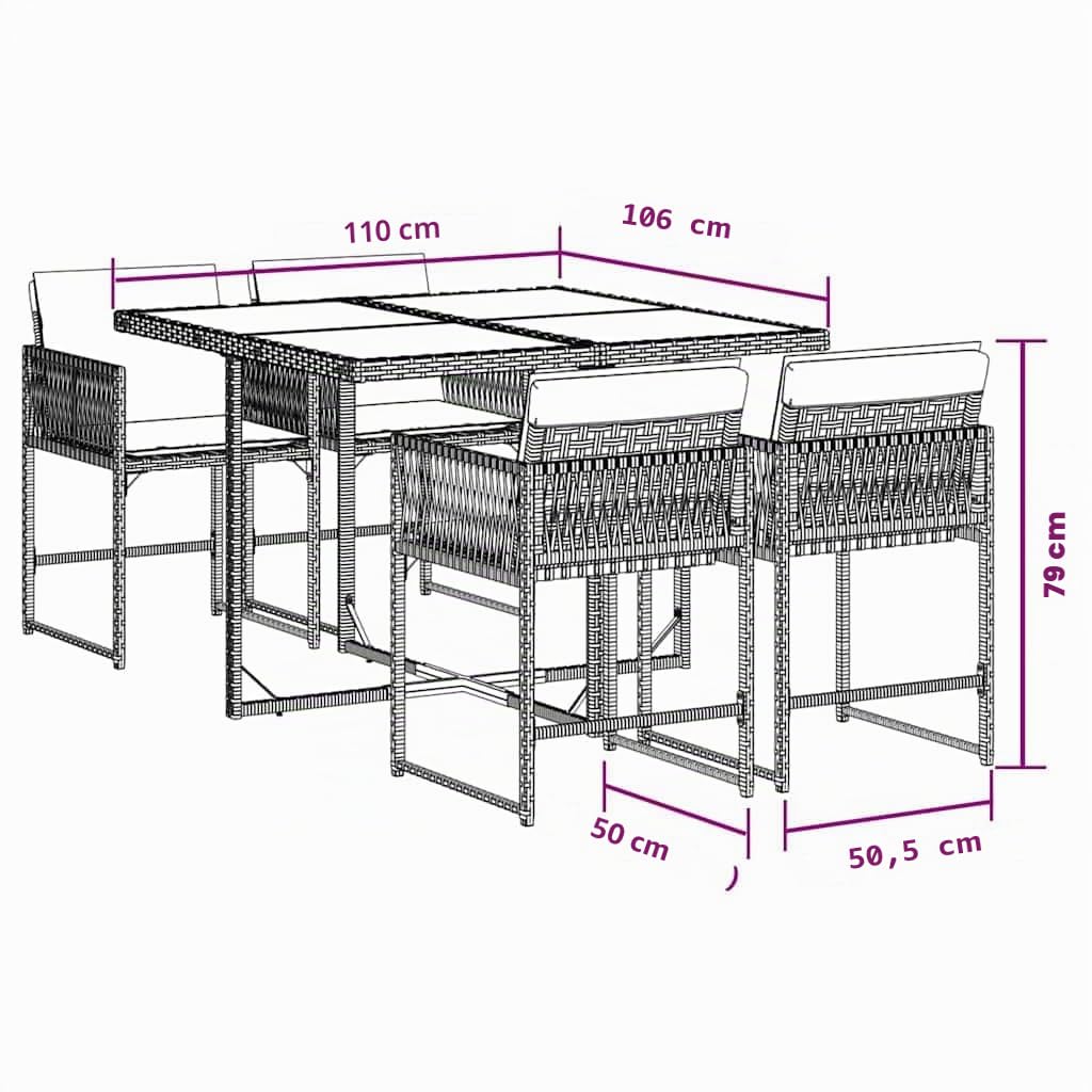 vidaXL Set Comedor de jardín 5 pzas con Cojines ratán sintético Beige