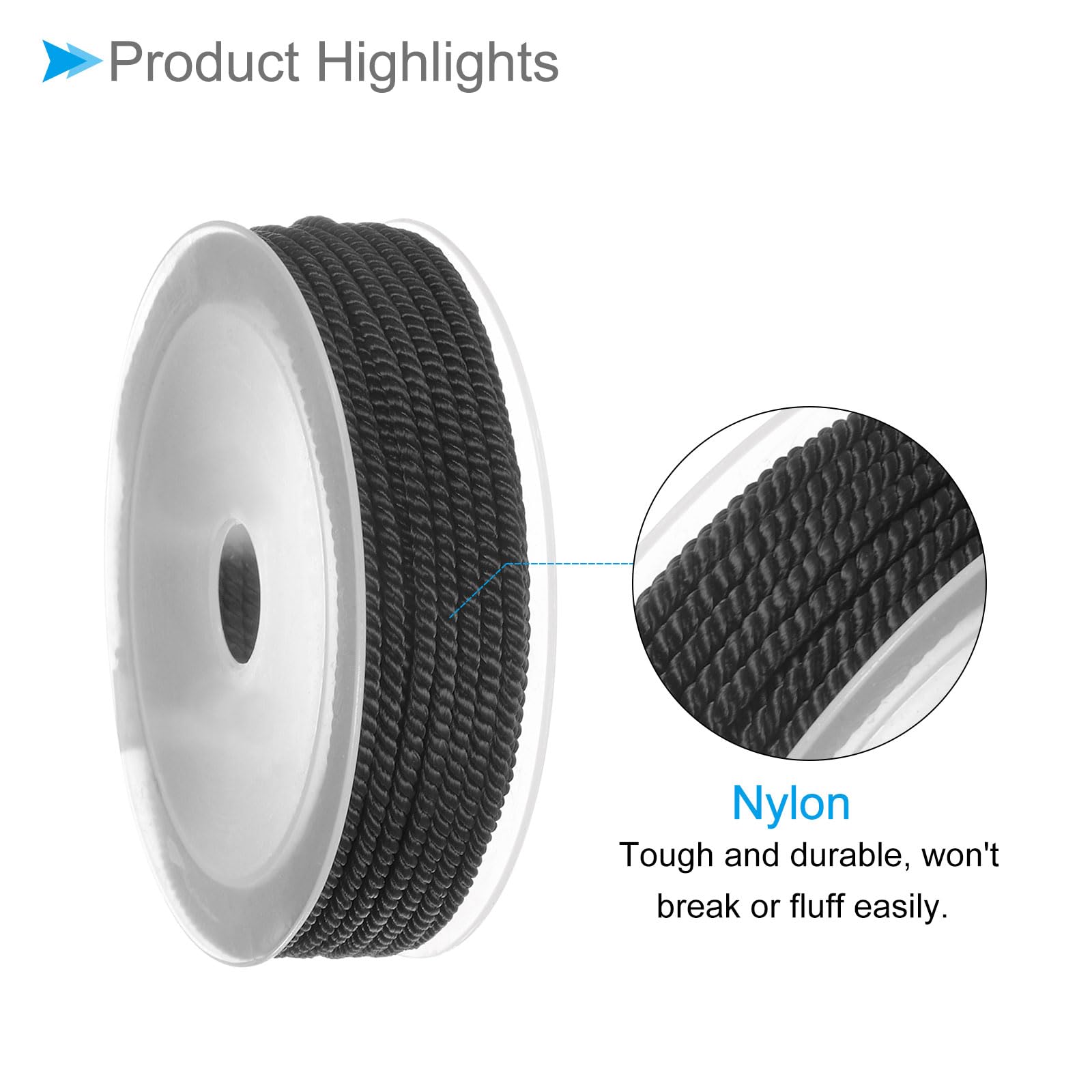 CoCud Fil De Nylon Torsadé, Diamètre De 4 Mm, Longueur De 3,2