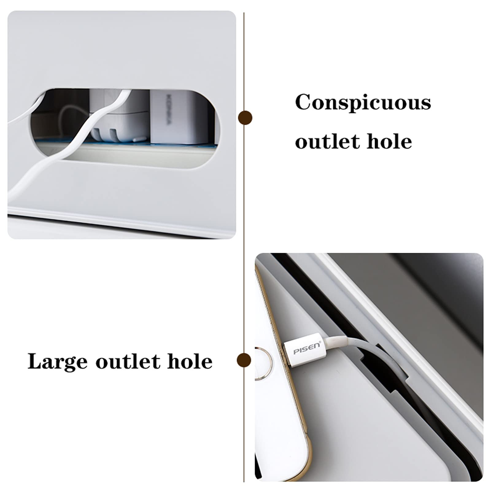 Kabelmanagement-Box Abnehmbare Kabelmanagement-Boxen Organizer Haushaltskabel Netzstecker Aufbewahrungsbox Kabel-Organizer-Box mit Telefonständer, Weiß/Grau Kabelaufbewahrungsbox (Color : Grey)