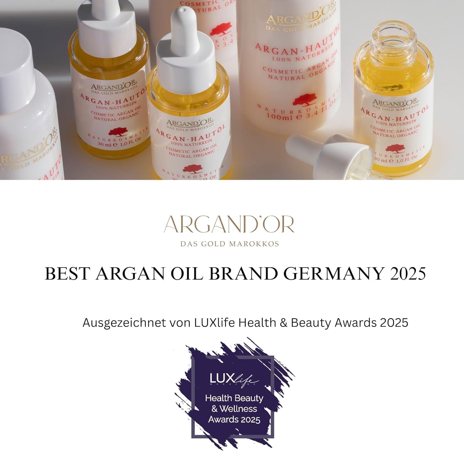 ARGAND'OR Arganöl Pflegecreme 2x50ml Für normale und sensible Haut Feuchtigkeits-Gesichtspflege Tagescreme und Nachtcreme DERMATEST "SEHR GUT" Vegan Zertifizierte Biokosmetik