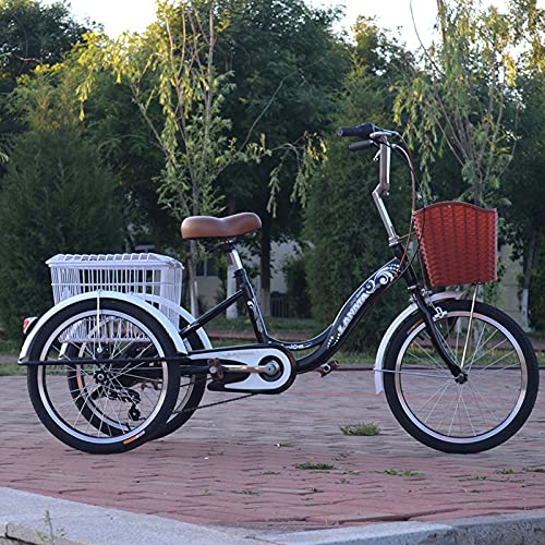 Bicycle, 3 Wheel Bikes High Carbon Steel Frame Tricycle for Adult Adjustable Seat Three Wheel Cruiser Bike for Recreation Shopping Picnics Exercise Men's Women's