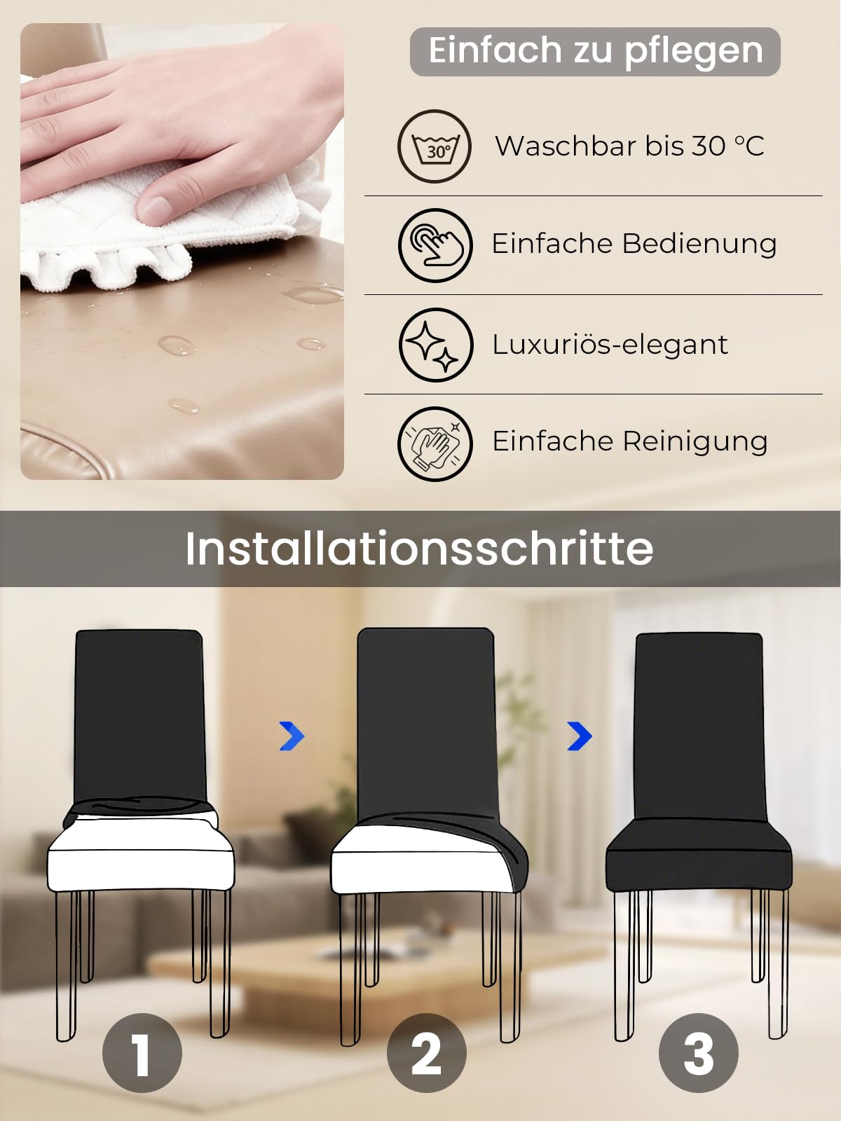 Set di 4 coprisedia in pelle PU, elastici e impermeabili, lavabili e rimovibili, universali, per sala da pranzo, cucina, ristorante, hotel e matrimoni