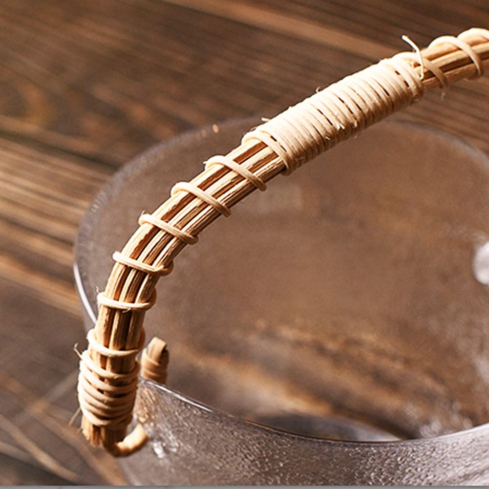 Secchiello per Il Ghiaccio Piccolo Secchiello per Il Ghiaccio in Vetro Secchiello per Il Ghiaccio Piccolo attorcigliato a Mano Secchiello per Il Ghiaccio con Manico in bambù e Rattan Secchiello