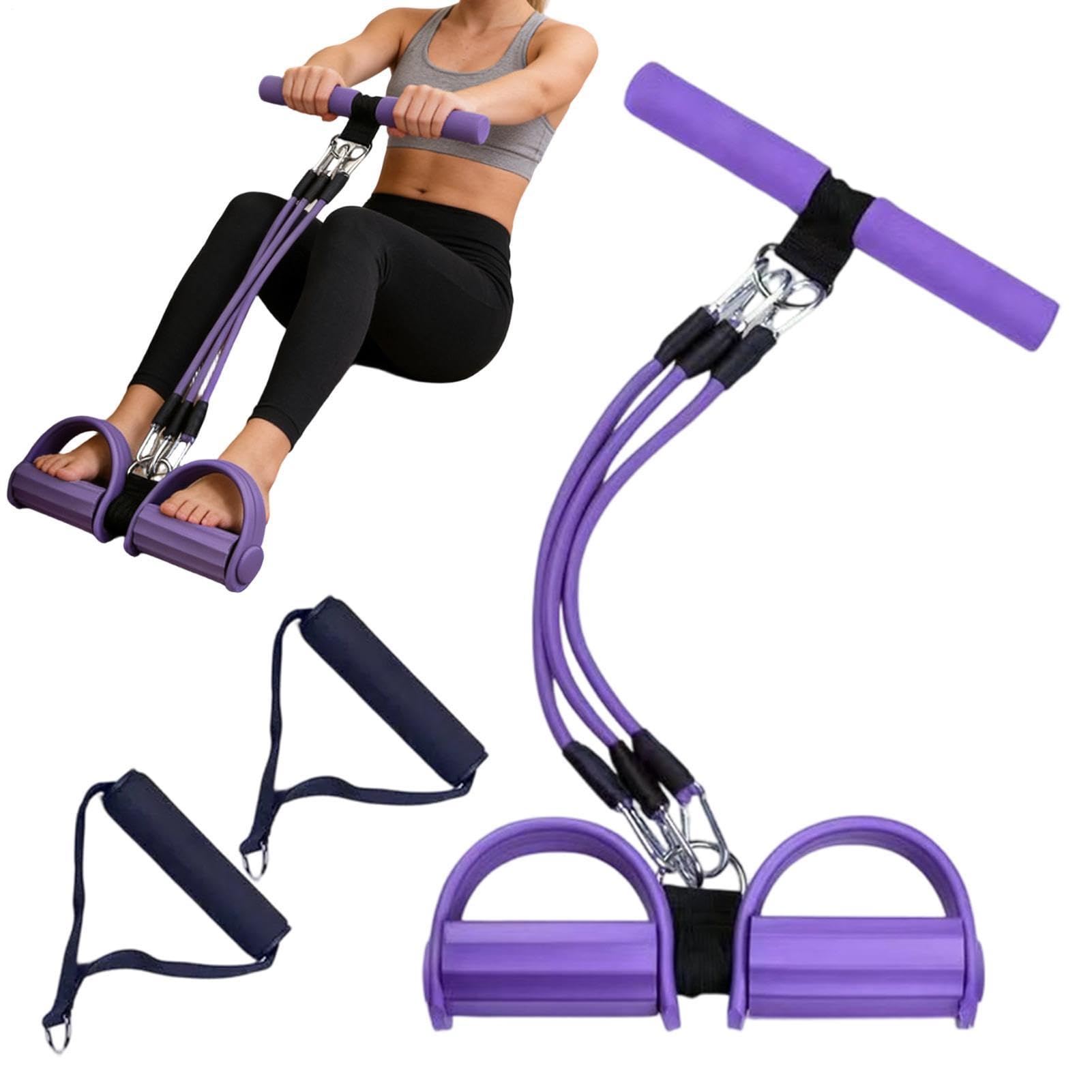 Pedal Puller Resistance Band, 3-Tube Elastic Yoga Strap with Handle, Sit Up Pull Rope for Abdominal Tummy Trimmer, Home Workout Fitness Equipment for Pilates Physical therapys Gym Travel