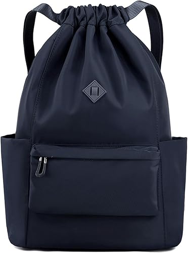 TOPIND Mochila con cordón, mochila de gimnasio resistente al agua, bolsa de cuerda de cincha, bolsa de hombro separada seca y húmeda, Azul oscuro,