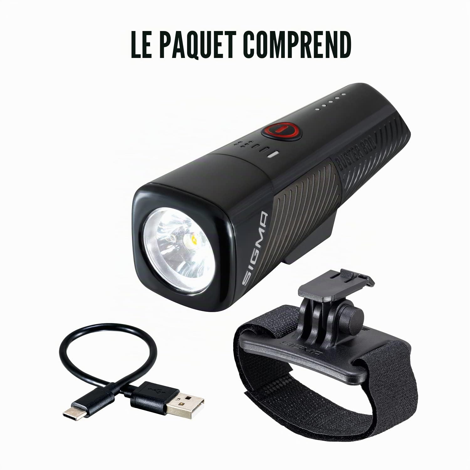 SIGMA Buster 800 HL |Lampe de Casque à LED 800 lumens | Lampe de Casque à Piles avec Cinq profils de Mode | Fixation Facile sur Le Casque | Couleur : Noir