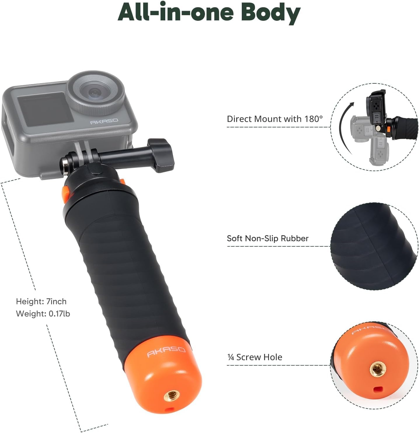 AKASO Poignée Flottant Etanche pour Caméra Sport, Grip Pôle Handle Poignée Grip Flottant pour Caméra de Sport
