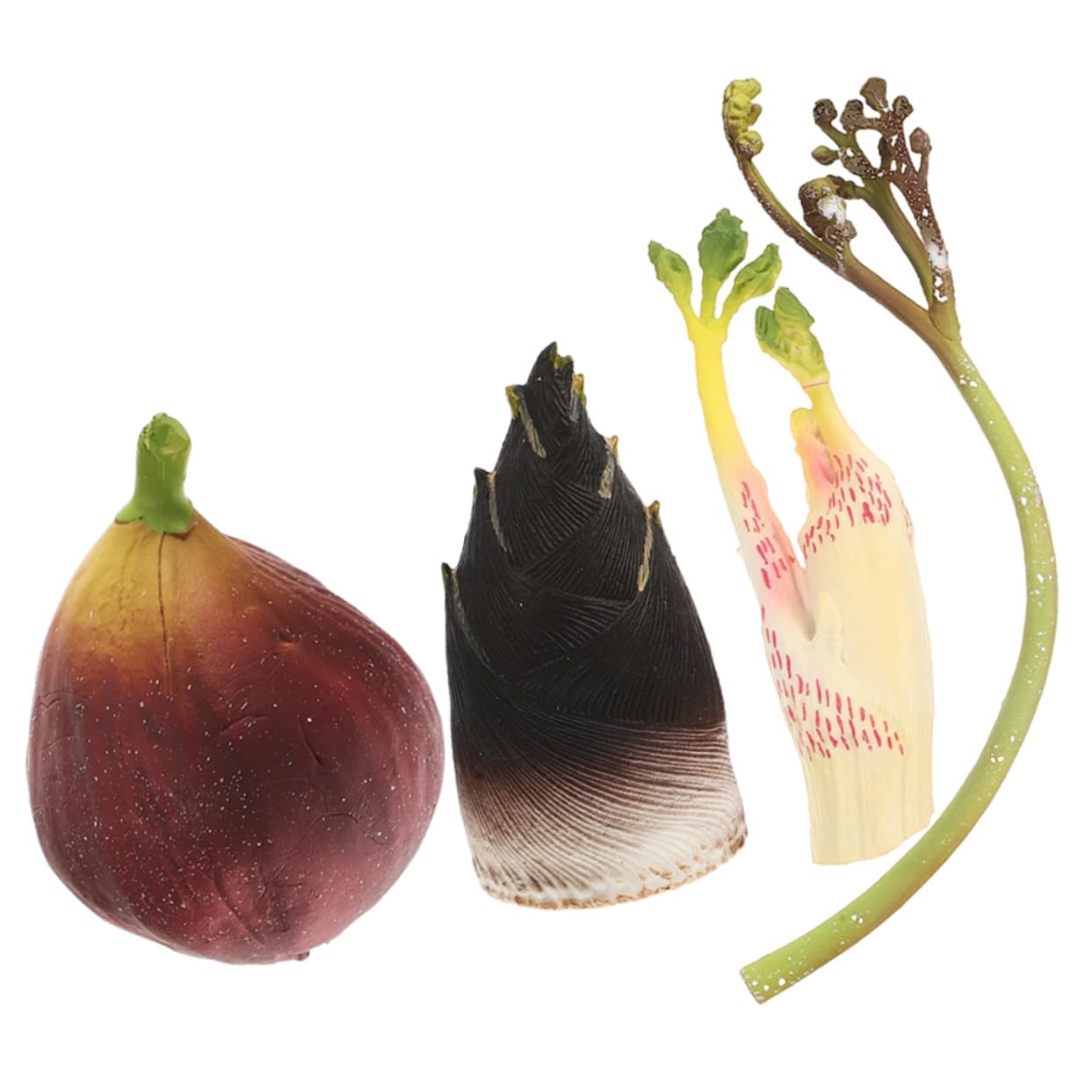 4pcs Lifelike Fake Fruit and Vegetable Models Set Including Fern, Fig, Shoot, and Water for Home Kitchen Décor and Photography Props