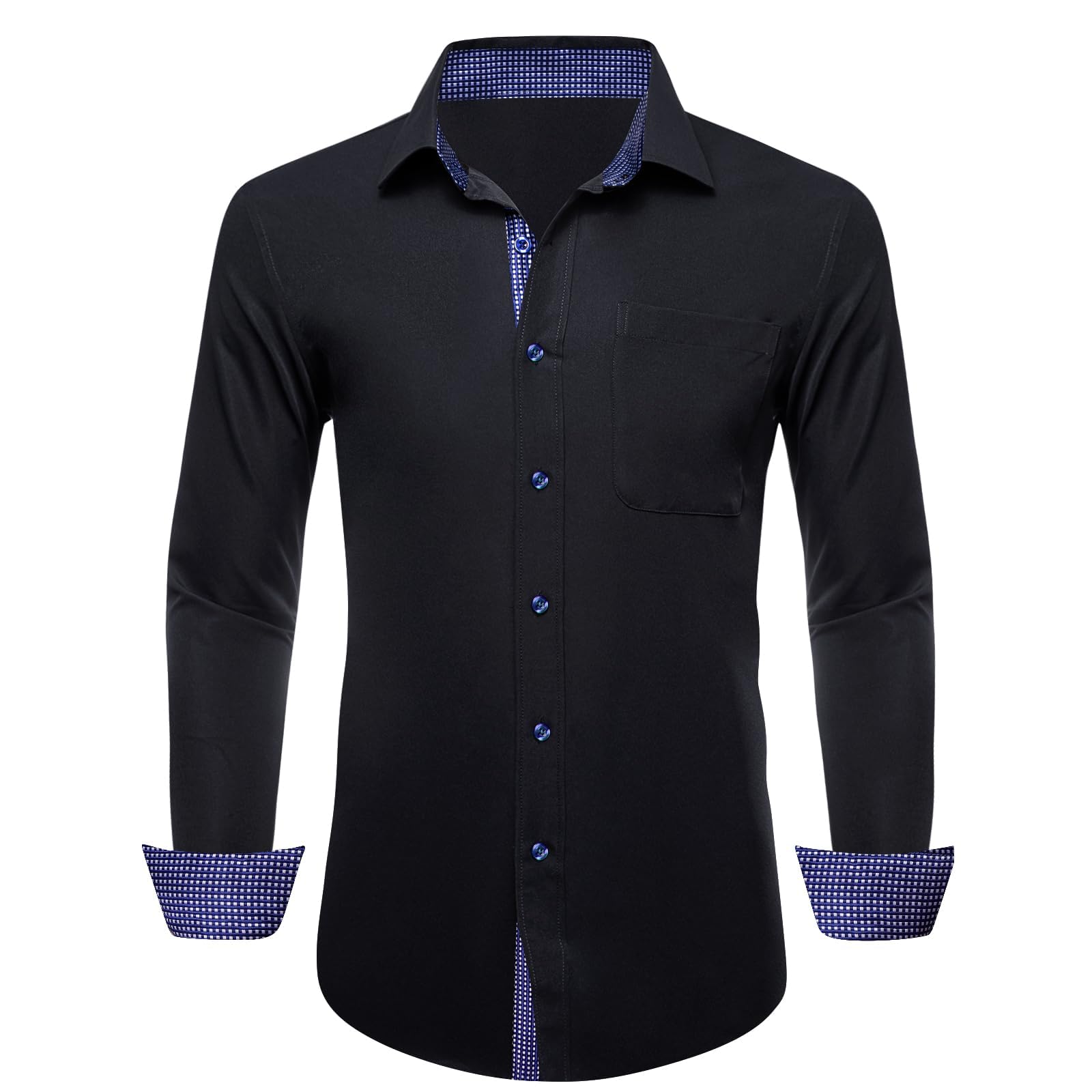 Dubulle Solid Mens Dress Shirt Satin Long Sleeve Business Casual Button Down Shirt with Pocket for Men