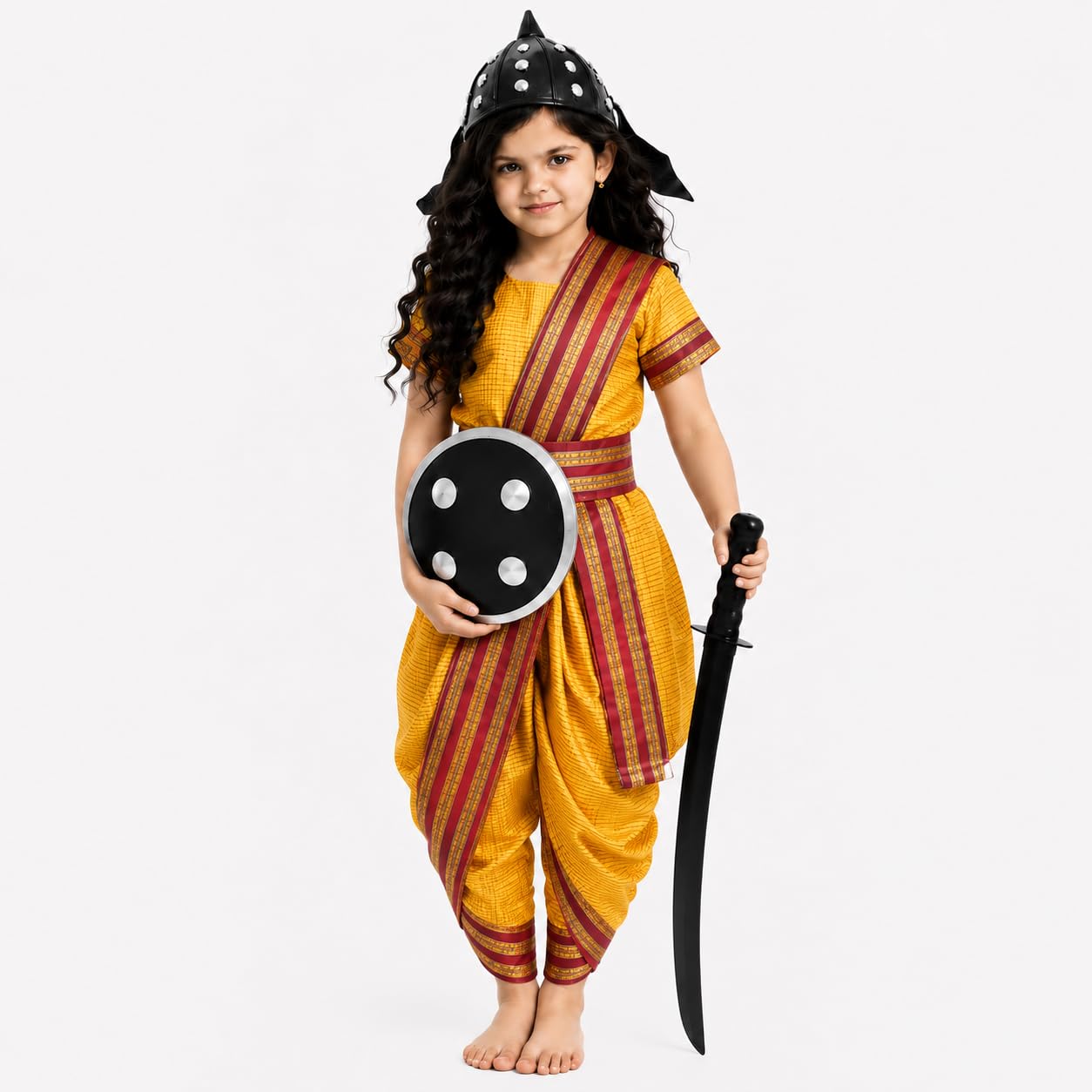 FancyDressWale Rani Laxmibai Costume for Girls – Traditional Marathi Warrior Dress Set with Sword, Shield & Cap-image-21
