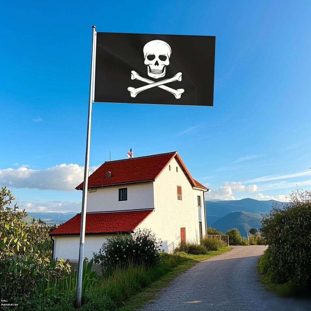 Skull Bones Flag 8x12 FT, Double Sided Pirate Jolly Roger Skull Flag with 2 Brass Grommets Durable Polyester Fiber Indoor and Outdoor Flags (8x12ft)