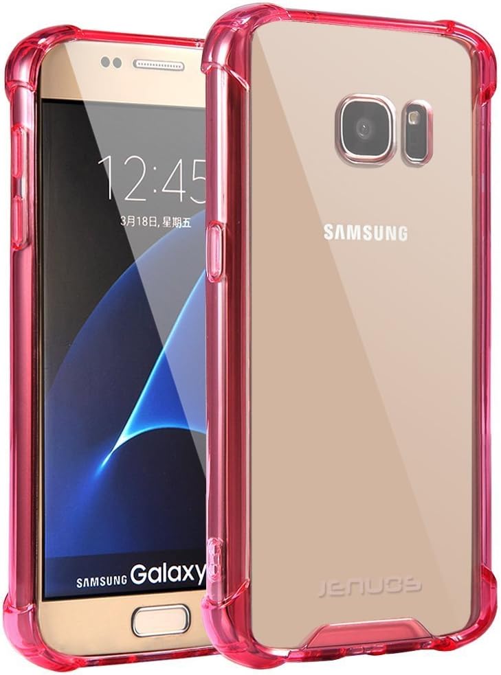 Jenuos Galaxy S7 Case, Crystal Clear Shockproof Transparent Silicon TPU Bumper + Hard PC Back Cover Case for Samsung Galaxy S7 5.1" - Red (S7-TPU-RE)