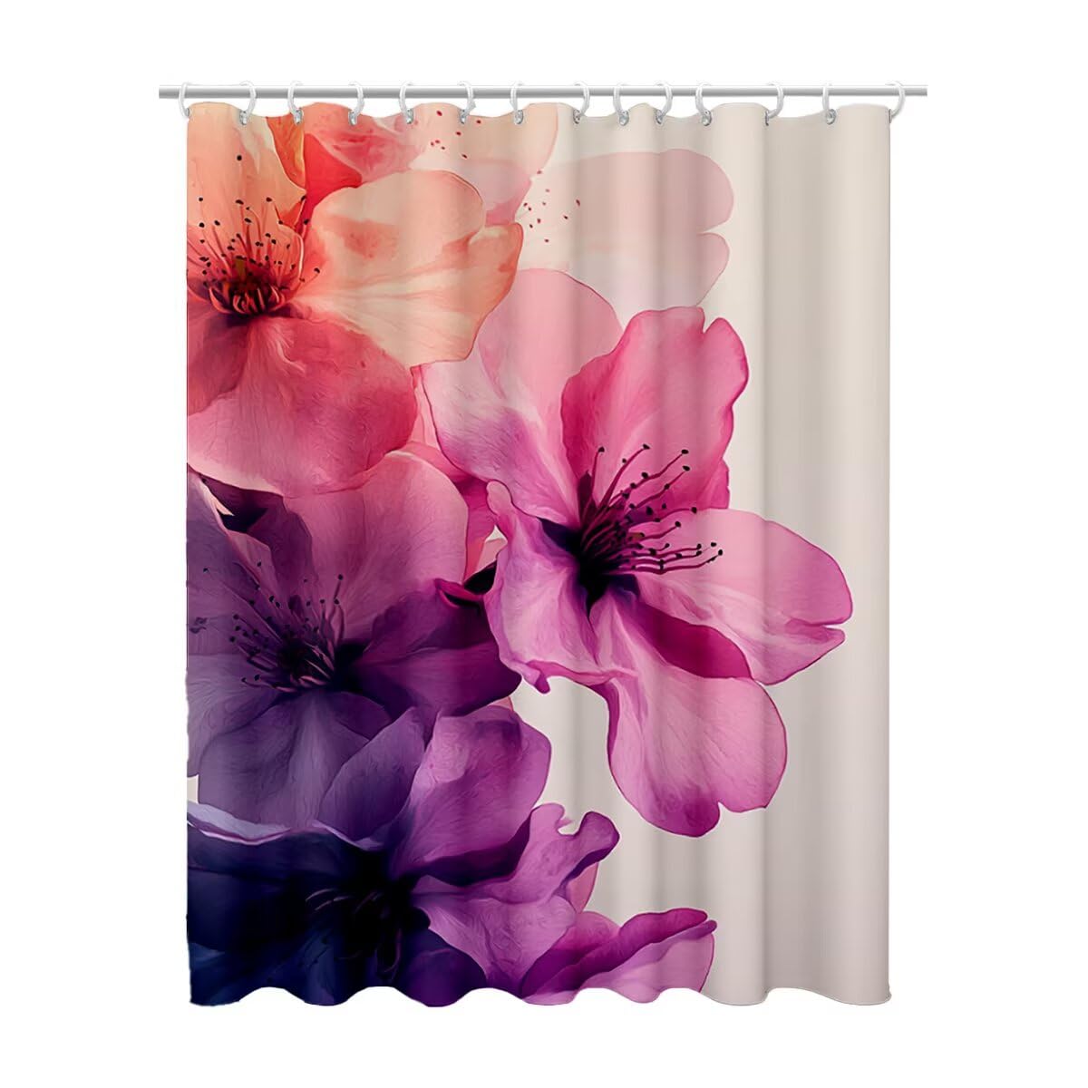 Rideau douche violet 180x200 floral en polyester lavable avec crochets Y-33