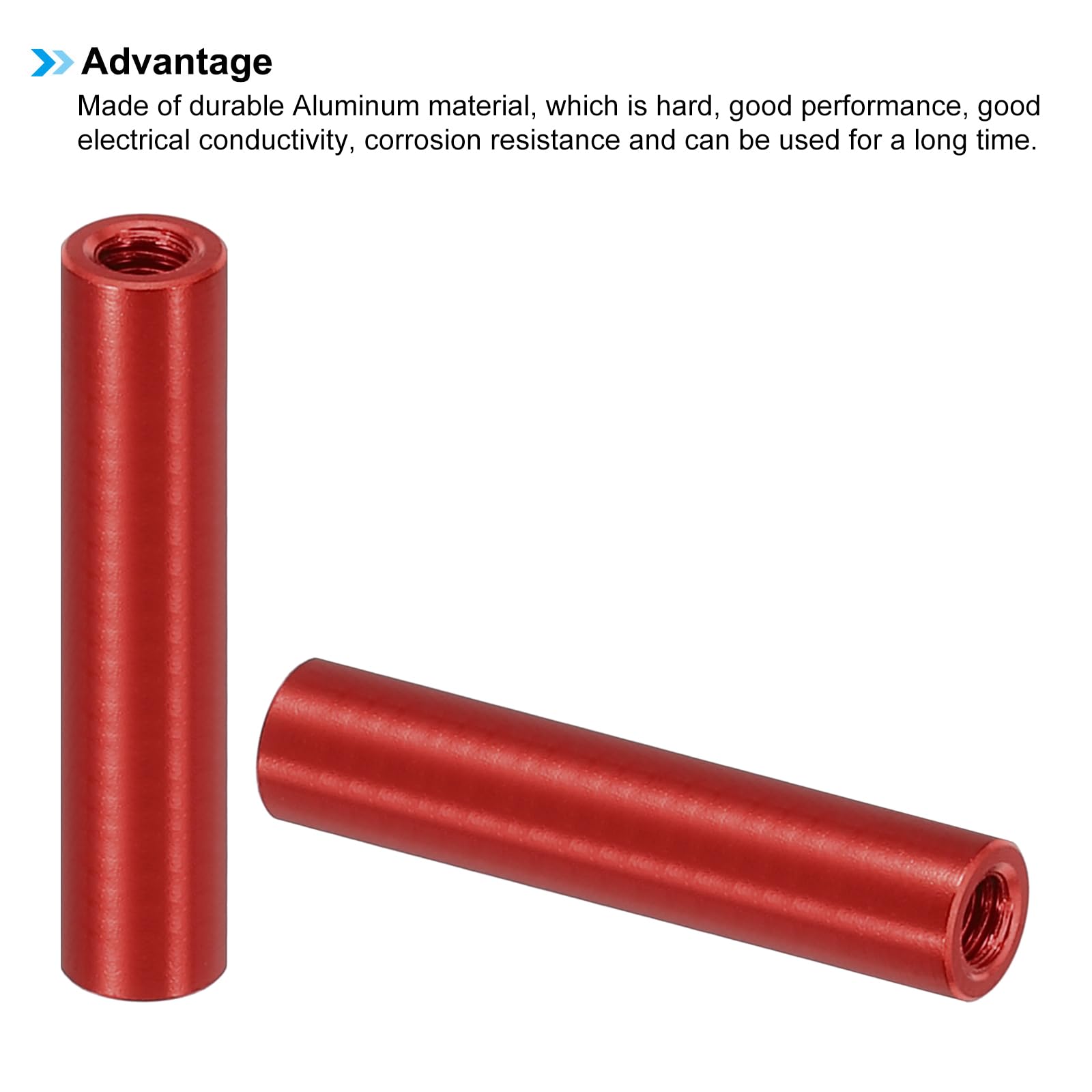 PATIKIL 6pcs M3 Metal Threaded Standoff Spacer Nuts, Round Aluminum Spacers Female Coupling Screws, 1/8" ID x 3/16" OD, Red, (26mm L) - Image 4