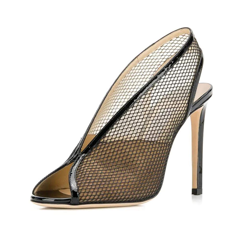 Women's Mesh Stiletto Heel, MWOOOK-1109 Sexy High Heels Open Toe Slingback Office Lady Party Dress Shoes Size 2-12