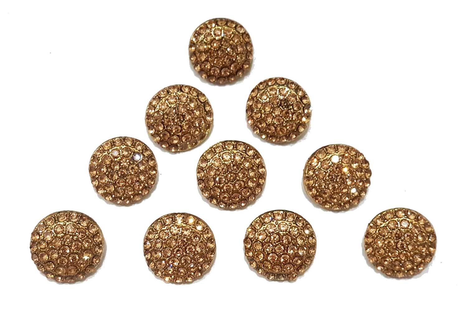 Mohan Shoppe Rhinestone Work Round Metal Buttons for Pendant Jewelry Making Craft Item Ladies Suits Dresses Package of 5 Pieces (Dark Golden)