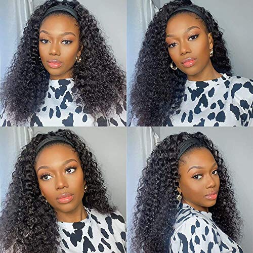 Image of Celiarita Headband Wig Human Hair Deep Wave 20 Inch Glueless None Lace Front Wigs Machine Made Half Wigs for Black Women 150% Density Deep Curly Wave Headband Wigs Human Hair Natural Color