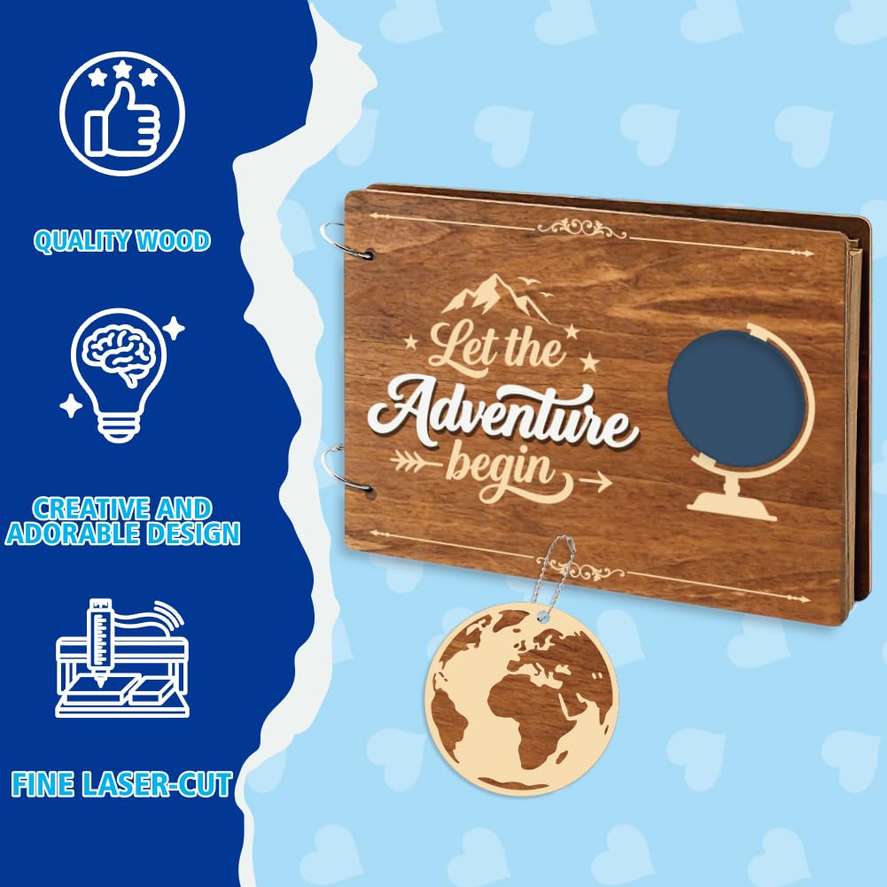 FINGERINSPIRE Kit para álbum de recuerdos de viaje con tapa de madera 230 x 170 mm Juego de álbumes de fotos para diario de viaje con 31 páginas cuaderno DIY para guardar los recuerdos de viaje