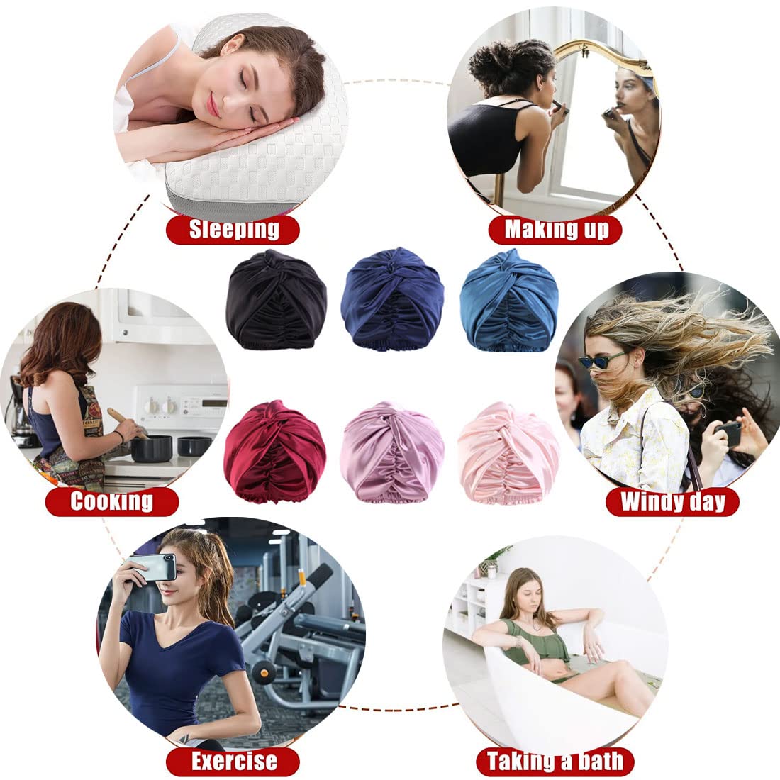 Cuffia Seta Capelli Ricci, Cuffia Capelli Ricci Notte per Dormire, Doppio Strato Cuffia di Seta per la Notte Capelli Ricci, Abbina Fascia Elastica Forte Applicare al Lavaggio, Trucco, Sport