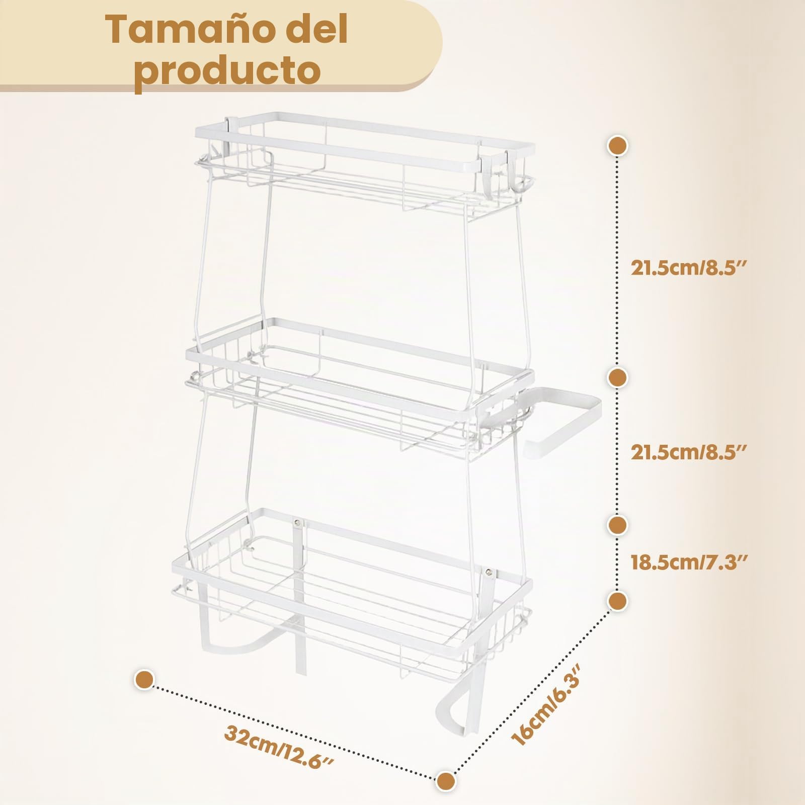 Estante de almacenamiento sobre el inodoro, organizador de gran capacidad, instalación sin taladros, acero grueso resistente al óxido, ahorra espacio (blanco, 3')