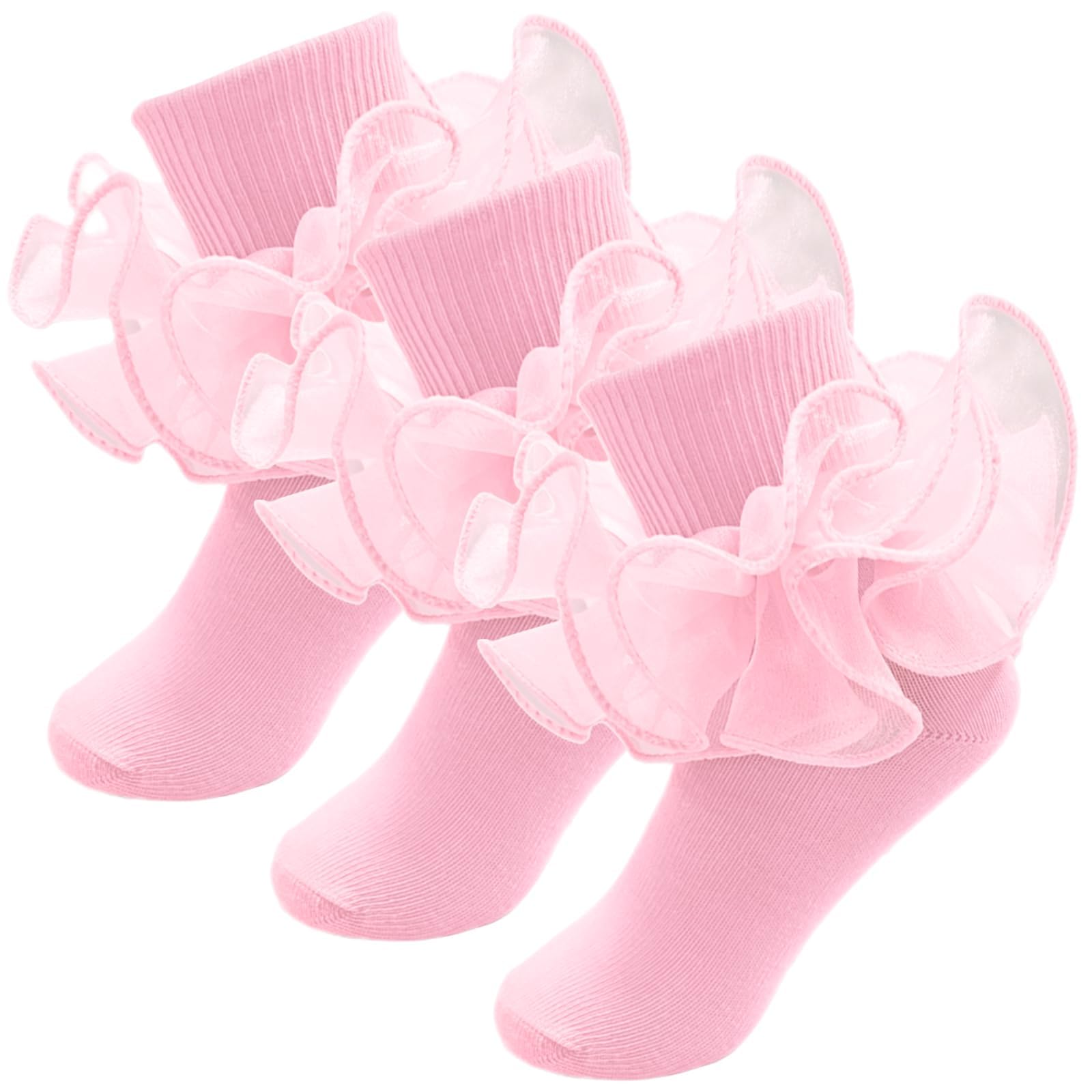 Girls Ruffle Socks Double Lace Turn Cuff Frilly Church Dress Socks