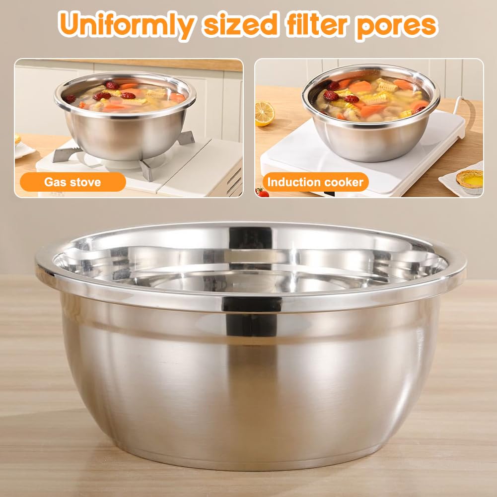 CEWROM Set di 2 scolapasta in acciaio inox e ciotole, 22 cm, scolapasta impilabile con ciotola, colino per cibo da cucina per lavare pasta, frutta, verdura, resistente e lavastoviglie