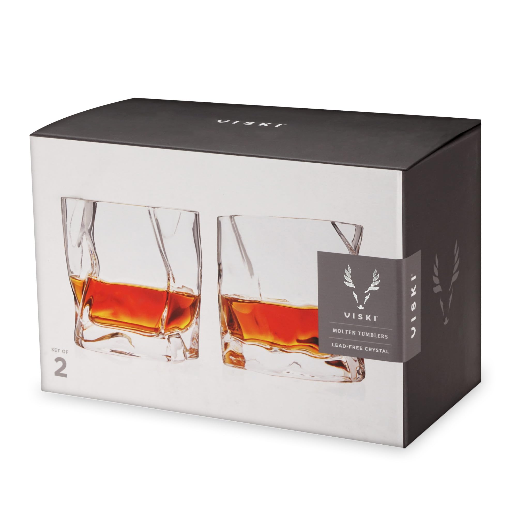 Viski Kryształowe zmięte kieliszki, szklanki burbon, szklanki do szkockiej - przezroczyste, 270 ml, zestaw 2 szt., nadające się do mycia w zmywarce