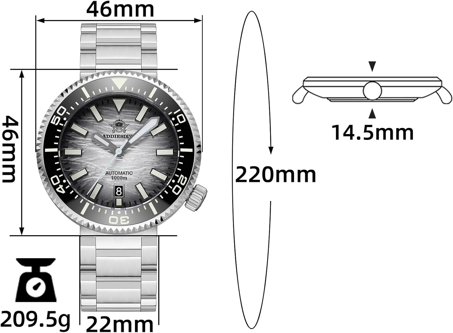 ADDIESDIVE Automatic Dive Watch 1000 M Waterproof Helium Escape Valve NH35A Synthetic Sapphire Scuba Diver Watches for Men