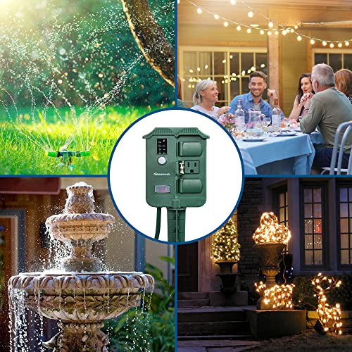 Dewenwils Outdoor Power Stake Timer Waterproof, 100Ft Wireless Remote Control, 6 Grounded Outlets, 6Ft Extension Cord, Photocell Dusk To Dawn For Outdoor Lights, Sprinklers, Garden, Ul Listed #TOP4