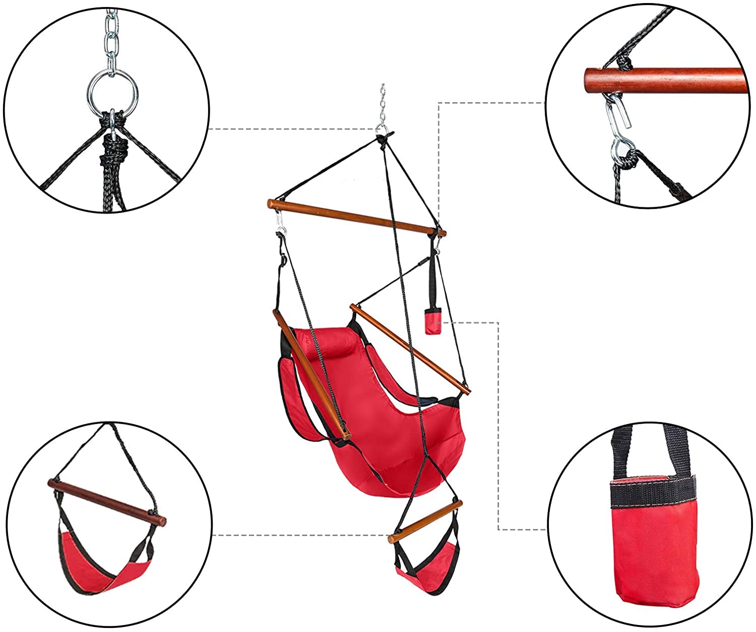 DYTWXG Hamaca para sillas Colgantes para Exteriores, reposabrazos y reposapiés con portavasos y Palo de Madera, Tela Oxford Perforada, Madera Dura máxima de 250 Libras