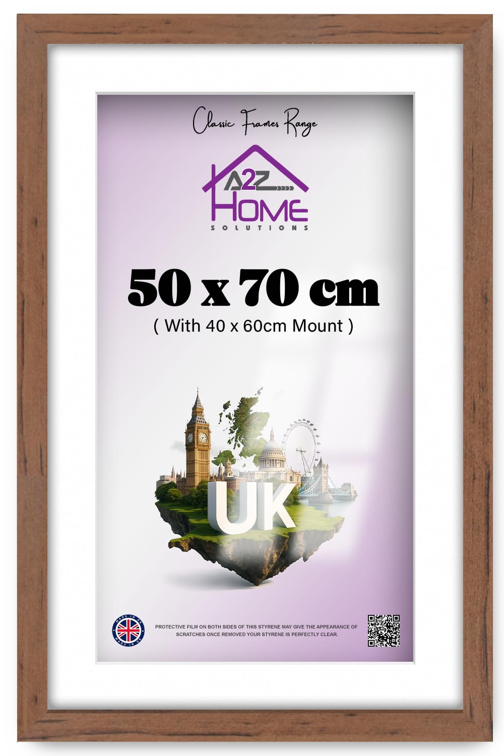A2Z Home Solutions — Rectangle Poster Frame (50 X 70 cm) Incl 60 X 40 cm White Mount For Horizontal And Vertical Display | Wall Gallery, Jigsaw Puzzle Cert Home Office Décor — 28 X 20 Inch Walnut