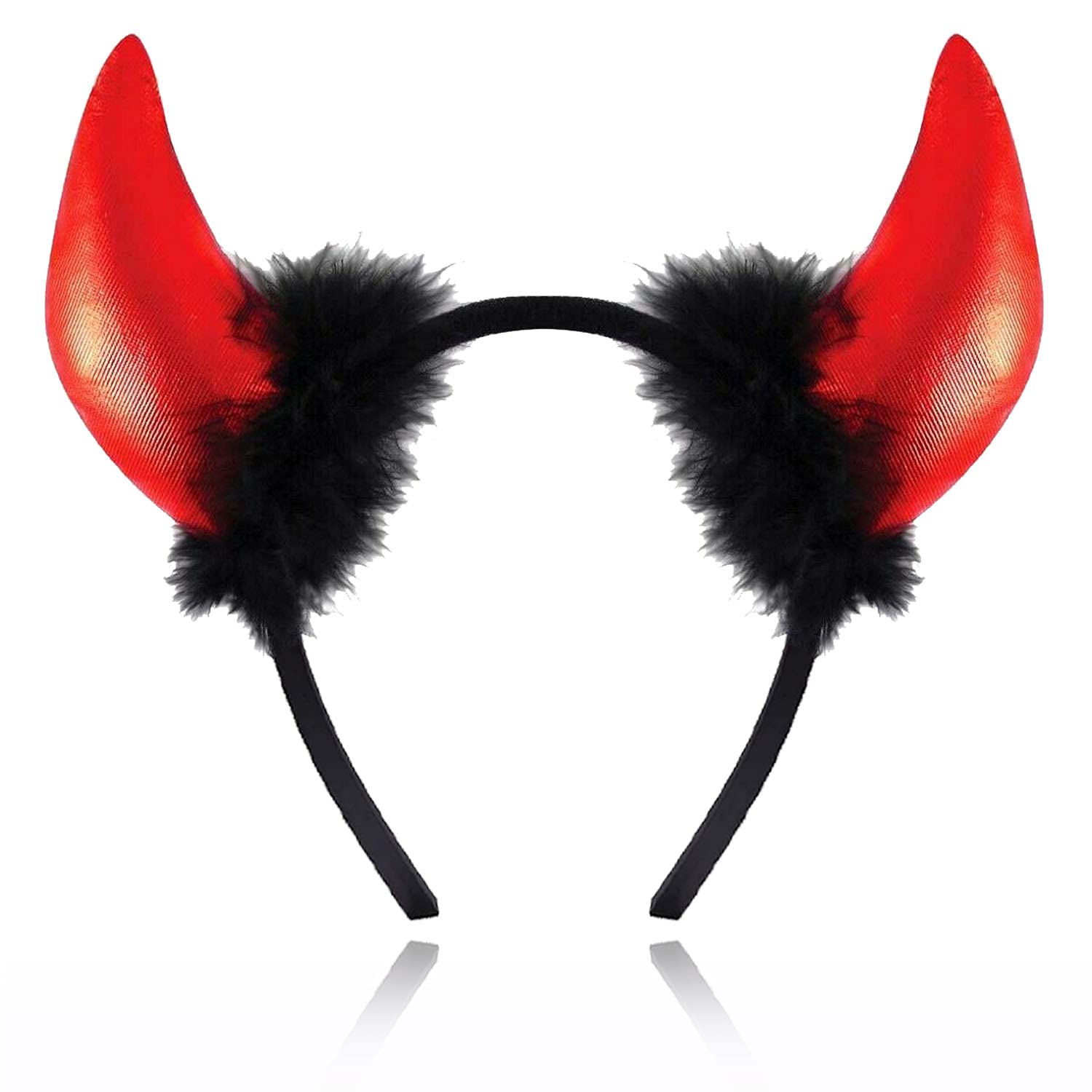 AKH® Ladies Devil Horns with Fur Headband, Red and Black