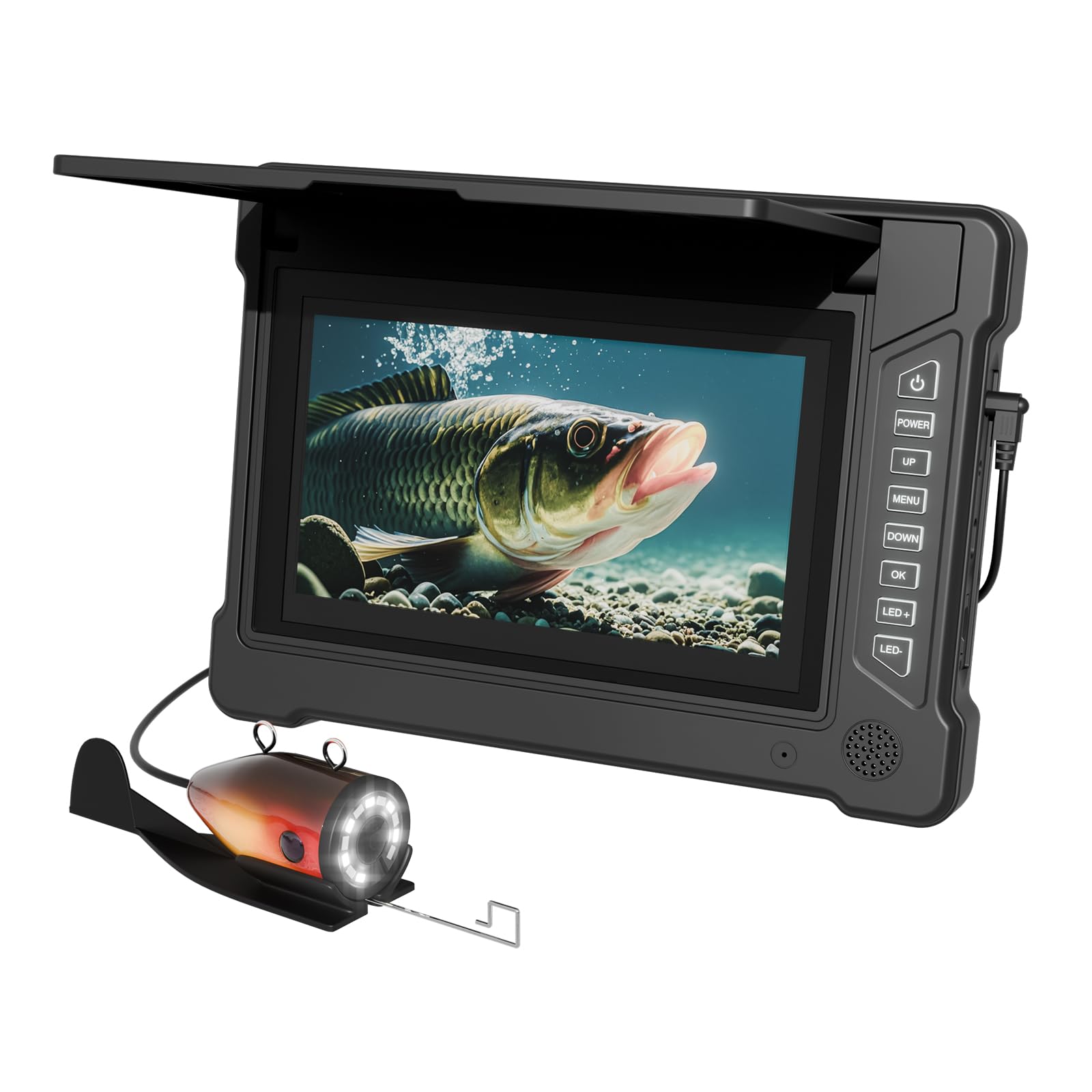 Underwater Fishing Camera 5" LCD Monitor Portable Fish Camera with Light Waterproof IP68 for Ice Fishing, Lake Sea Boat Kayak Fishing