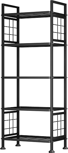 GIOTORENT Estantería de garaje resistente de 5 niveles con capacidad de 750 libras, estante de almacenamiento de acero al carbono para organización