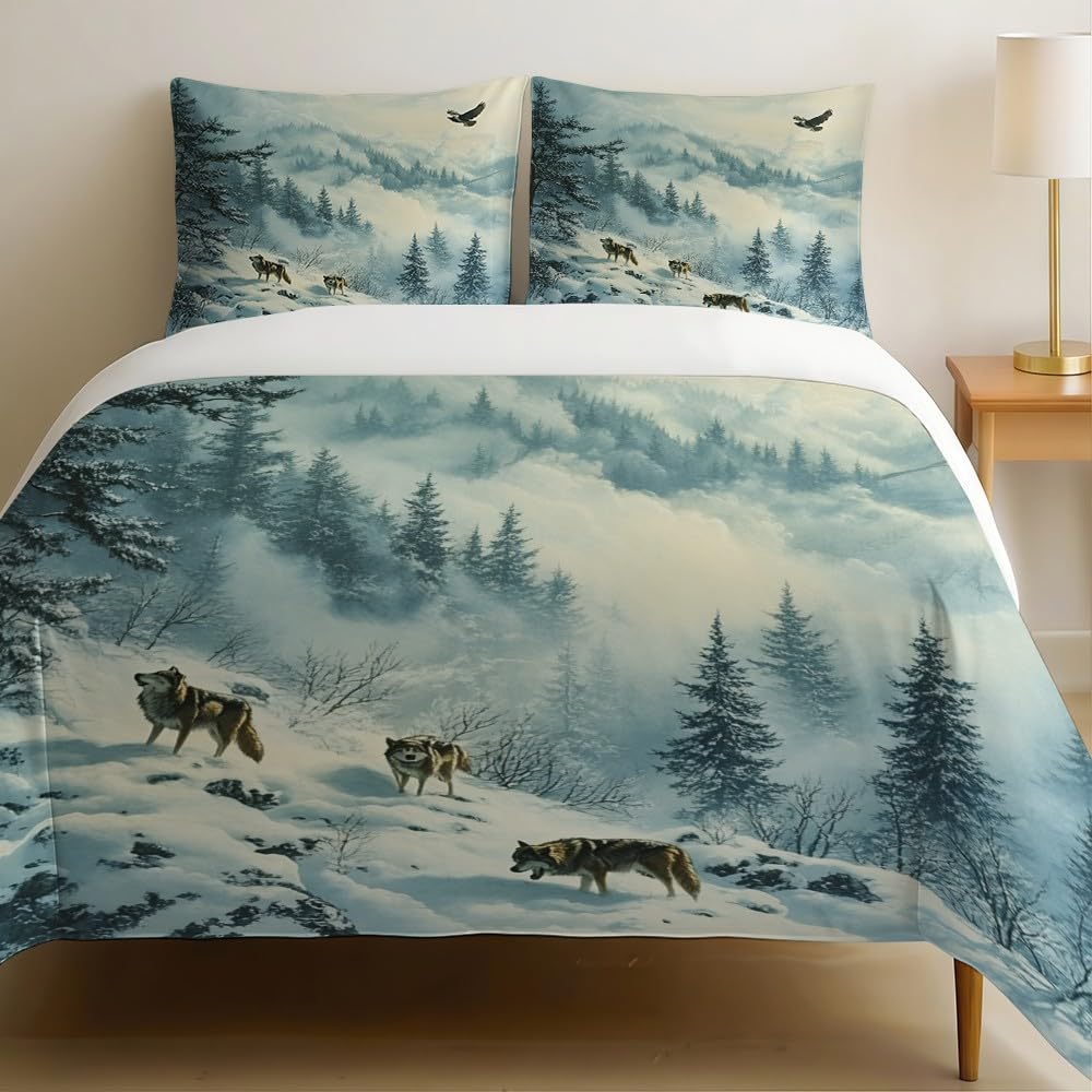 Housse de couette loup 240 x 260 microfibre respirante contre la chaleur